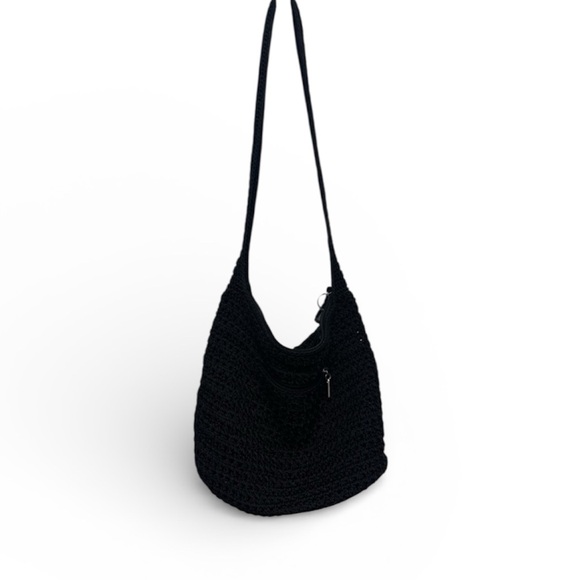 The Sak Black Crochet Purse Bag Zip Closure‎ Interior Pockets